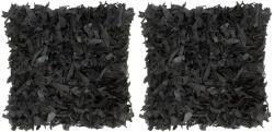 vidaXL Pernuțe Shaggy, 2 buc. , negru, 45x45 cm, piele și bumbac (133993)