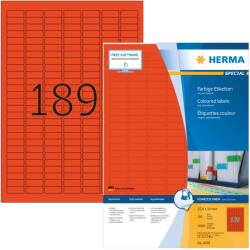 Herma No. 4238 piros színű 25, 4 x 10 mm méretű, univerzálisan nyomtatható, matt felületű öntapadós etikett címke, permanens ragasztóval A4-es íven - kiszerelés: 18900 címke / 100 ív