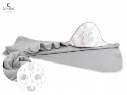 Baby Shop kapucnis fürdőlepedő 100*100 cm - Lulu szürke/rózsaszín - babyshopkaposvar