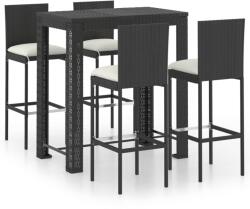 vidaXL Set mobilier bar de exterior cu perne 5 piese, negru, poliratan (3064796)