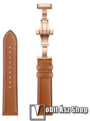  Okosóra szíj - BARNA / ROSE GOLD - valódi bőr, pillangó csat, 120mm + 80mm hosszú, 22mm széles - SAMSUNG Galaxy Watch 46mm / Watch GT2 46mm / Watch GT 2e / Galaxy Watch3 45mm / Honor MagicWatch 2 46mm