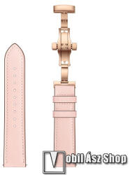  Okosóra szíj - RÓZSASZÍN / ROSE GOLD - valódi bőr, pillangó csat, 120mm + 80mm hosszú, 22mm széles - SAMSUNG Galaxy Watch 46mm / Watch GT2 46mm / Watch GT 2e / Galaxy Watch3 45mm / Honor MagicWatch 2 
