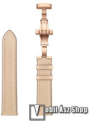 Okosóra szíj - BÉZS / ROSE GOLD - valódi bőr, pillangó csat, 120mm + 80mm hosszú, 22mm széles - SAMSUNG Galaxy Watch 46mm / Watch GT2 46mm / Watch GT 2e / Galaxy Watch3 45mm / Honor MagicWatch 2 46mm
