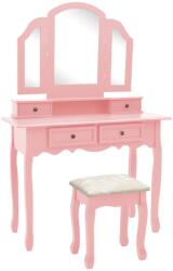 vidaXL rózsaszín császárfa fésülködőasztal-szett ülőkével 100x40x146cm (289323) - vidaxl