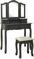 vidaXL szürke császárfa fésülködőasztal-szett ülőkével 80x69x141 cm (289321) - vidaxl