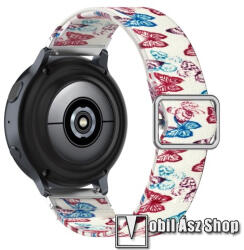  Okosóra szíj - szövet, sztreccses, állítható - SZÍNES PILLANGÓ MINTÁS - 222mm hosszú, 22mm széles - SAMSUNG Galaxy Watch 46mm / Watch GT2 46mm / Watch GT 2e / Galaxy Watch3 45mm / Honor MagicWatch 2 4