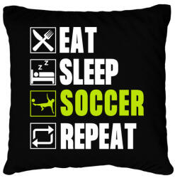 printfashion Eat Sleep Soccer Repeat - Párnahuzat, Díszpárnahuzat - Fekete (4966288)