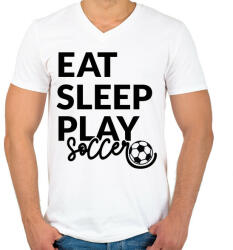 printfashion Eat Sleep Play Soccer - Férfi V-nyakú póló - Fehér (4954079)
