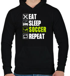 printfashion Eat Sleep Soccer Repeat - Férfi kapucnis pulóver - Fekete (4965868)