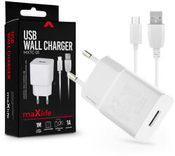 Maxlife MXTC-01 5W hálózati töltő adapter + USB/microUSB kábel 1m - fehér