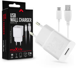 Maxlife MXTC-01 10W hálózati töltő adapter + USB/Type-C kábel 1m - fehér