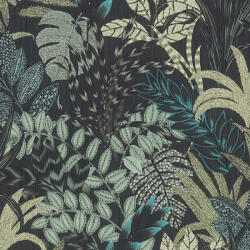 AA Design Tapet negru cu plante exotice verzi (378603)