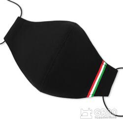 GR80 Magyar nemzeti szalagos textil maszk (szájmaszk / arcmaszk), 3 rétegű, PP szűrős, fekete színű