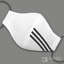 GR80 Csíkokkal hímzett pamut textil maszk (szájmaszk / arcmaszk), 3 rétegű, PP szűrős, fehér színű