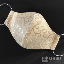 GR80 Exkluzív női textil maszk (szájmaszk / arcmaszk) - ekrü / bézs, szűrővel, orrmerevítővel. Hímzett, fényes inda minta, prémium minőség