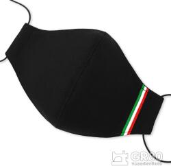 GR80 Olasz nemzeti szalagos textil maszk (szájmaszk / arcmaszk), 3 rétegű, PP szűrős, fekete színű