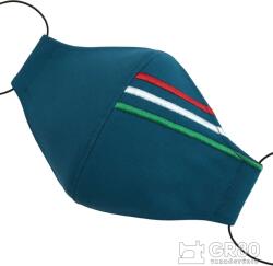 GR80 Magyar zászlós textil maszk (szájmaszk / arcmaszk). Hímzett trikolor, filter, orrklipsz. Petrolkék színű