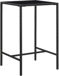 vidaXL Masă de bar de grădină, negru, 70x70x110cm, poliratan și sticlă (313458)