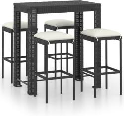 vidaXL Set mobilier bar de grădină cu perne, 5 piese, negru, poliratan (3064781) - vidaxl
