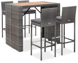 vidaXL Set mobilier bar exterior, 5 piese, gri, poliratan, lemn acacia (49565) - vidaxl