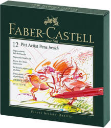 Faber Markere cu varf pensula FABER-CASTELL Pitt Artist Pen Brush Studio, 12 buc/set, FC167146