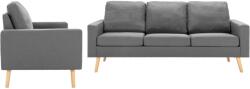 vidaXL Set de canapele, 2 piese, gri deschis, material textil (3056634) Canapea