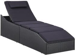 vidaXL Șezlong cu pernă, negru, poliratan (46541)