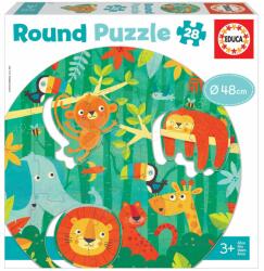 Educa Puzzle rotund pentru cei mici The Jungle Round Educa animale în junglă 28 piese 48 cm diametru de la 3 ani (EDU18906) Puzzle