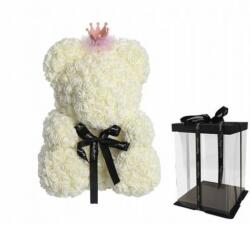 Vistar Ursulet floral BIG 40 cm Queen DeLuxe Alb cu fundita, cu coronita + cutie de cadou ManiaMagic (KRB-69027642) - maniamall - 162,50 RON