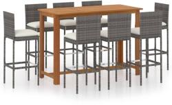 vidaXL Set mobilier bar de grădină cu perne, 9 piese, gri (3068009)