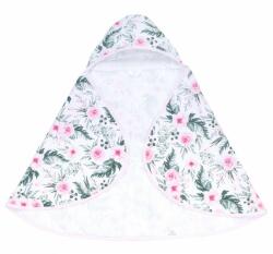 MT MTT Kapucnis fürdőlepedő - Fehér alapon rózsaszín virágok