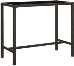 vidaXL Masă de bar de grădină, maro, 130x60x110cm, poliratan și sticlă (313460)