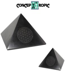 Piramida Shungit cu Simbolul Floarea Vietii - Protectie EMF 15x15x11 mm - 1 Buc