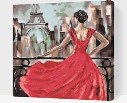 Festés számok szerint - Piros ruhás nő Méret: 50x50cm, Keretezés: Keret nélkül (csak a vászon)