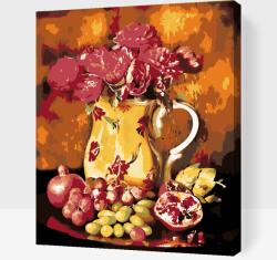  Festés számok szerint - Piros virágok és gyümölcsök Méret: 40x50cm, Keretezés: Keret nélkül (csak a vászon)