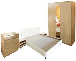 Spectral Mobila Dormitor Soft Sonoma cu pat tapitat bej pentru saltea 160x200 cm