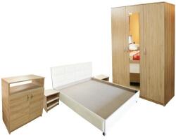 Spectral Mobila Dormitor Soft Sonoma cu pat tapitat bej pentru saltea 140x200cm