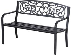 Aosom Kerti pad kültéri ülőbútor fém vízálló kerti bútor "Welcome" feliratú háttámlával 127x60x87 cm fekete