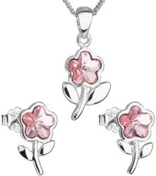 Swarovski elements Set de argint în formă de flori cu elemente Swarovski 39172.3 roz deschis