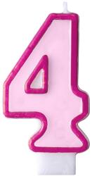 PartyDeco Lumânare pentru zi de naştere cu cifra 4 roz
