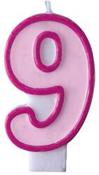 PartyDeco Lumânare pentru zi de naştere cu cifra 9 roz
