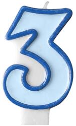 PartyDeco Lumânare pentru zi de naştere cu cifra 3 albastră
