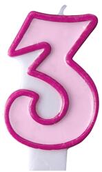 PartyDeco Lumânare pentru zi de naştere cu cifra 3 roz