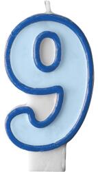 PartyDeco Lumânare pentru zi de naştere cu cifra 9 albastră