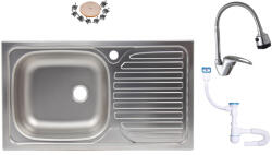 Zilan Set complet chiuveta inox anticalcar 77x43.5cm + baterie flexibila + sifon - montaj pe blat (ZLN-pachet-9188ST) Chiuveta