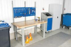 AVWH Műhelyasztal ipari kivitel 1600 mm 500 kg teherbírás állítható magasság 740-1100 mm 5 cm tölgyfa asztallap