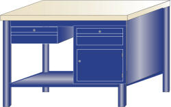 AVWH Fiókos műhelyasztal ipari kivitel 2 fiók, 1 szekrény 40 mm rétegelt lemez munkalap 700 kg teherbírású munkaasztal 120x75x88 cm CORTI STONE