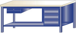 AVWH Fiókos műhelyasztal ipari kivitel 1 fiók, 3 fiókos szekrény, 43 mm bükkfa munkalappal 400 kg teherbírású munkaasztal 200x70x88 cm CORTI STONE