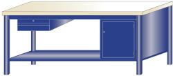 AVWH Fiókos műhelyasztal ipari kivitel 1 fiók, 1 szekrény, 43 mm bükkfa munkalappal 400 kg teherbírású munkaasztal 200x70x88 cm CORTI STONE