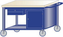 AVWH Gurulós műhelyasztal ipari kivitel 1 fiók és 1 polcos szekrény, 40 mm rétegelt lemez munkalap 600 kg teherbírású munkaasztal 120x70x87 cm CORTI STONE